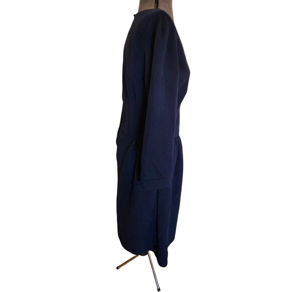 Melissa Masse Quilted Navy Blue Fit & Flare Knee-Length Dress 1X Long Sleeve Mod - Picture 3 of 13